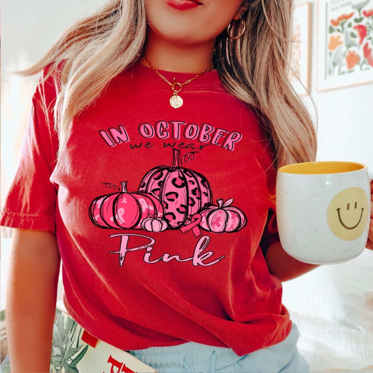 In October We Wear Pink Cancer Comfort Color Graphic Tee