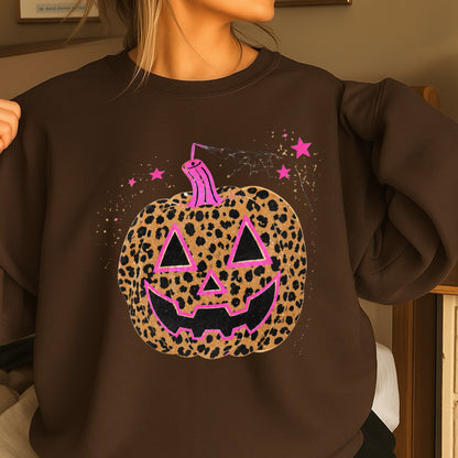 Leopard Pumpkin Halloween Crewneck Sweatshirt