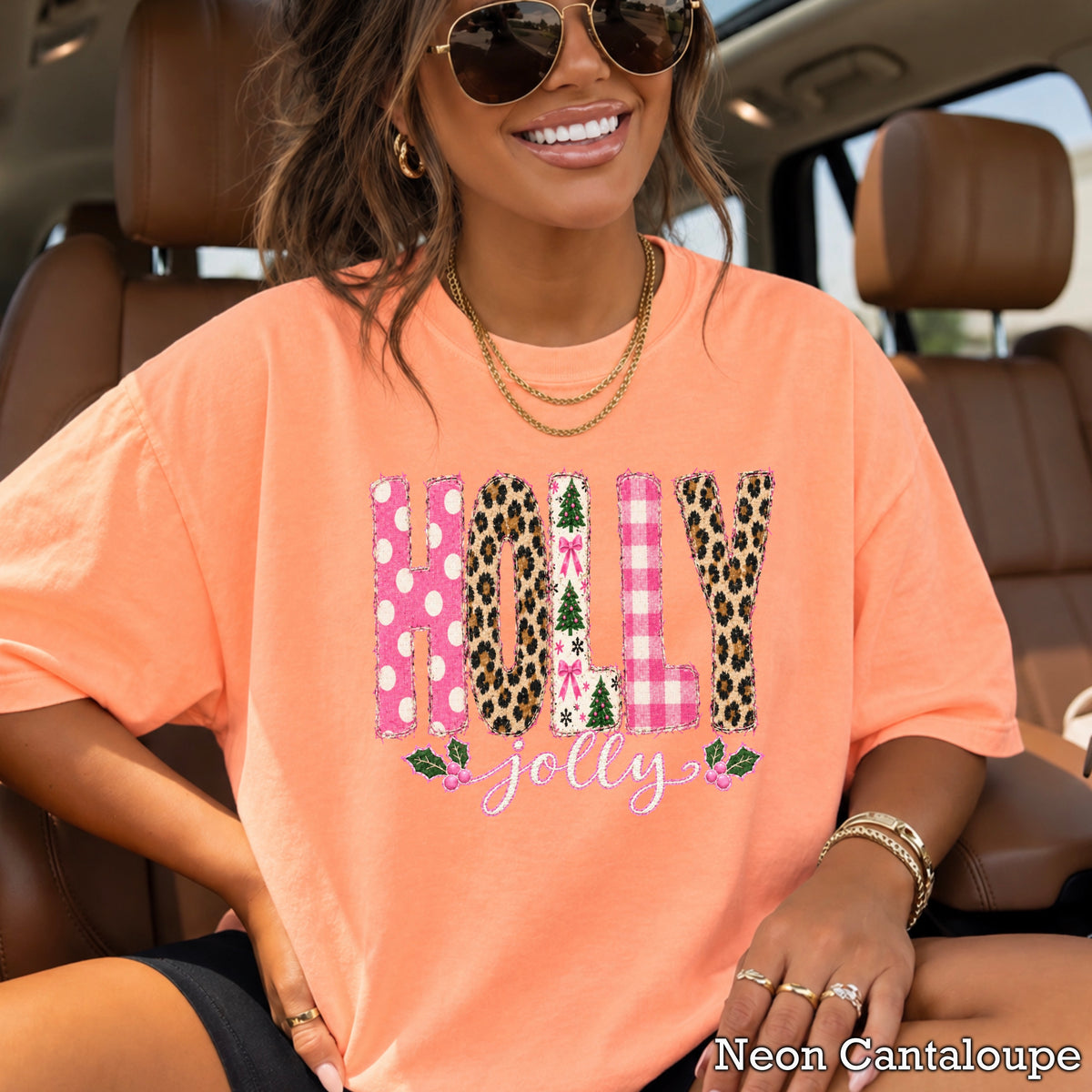 Leopard Holly Jolly Christmas Comfort Color Graphic Tee
