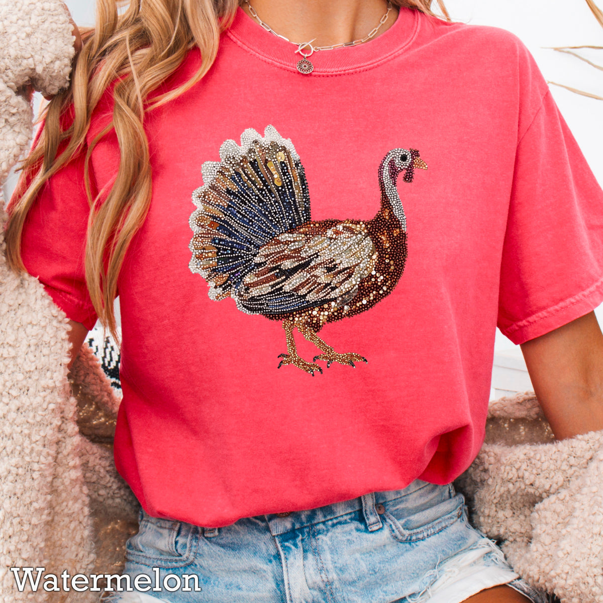 Faux Rhinestone Turkey Comfort Color Graphic Tee