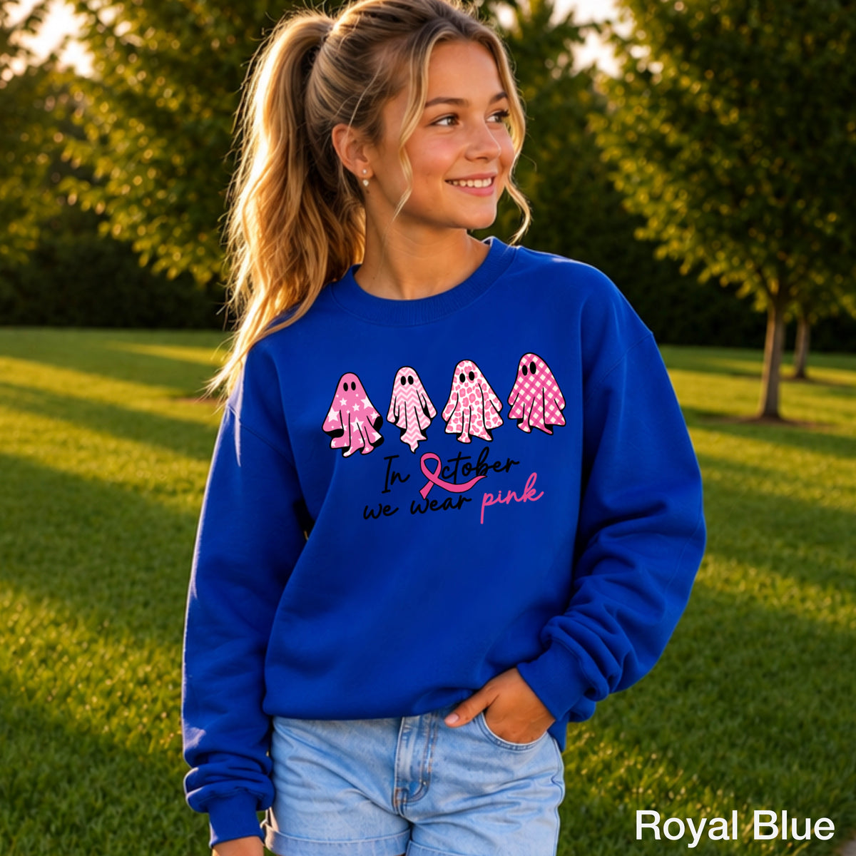 In October We Wear Pink Youth Crewneck Sweatshirt