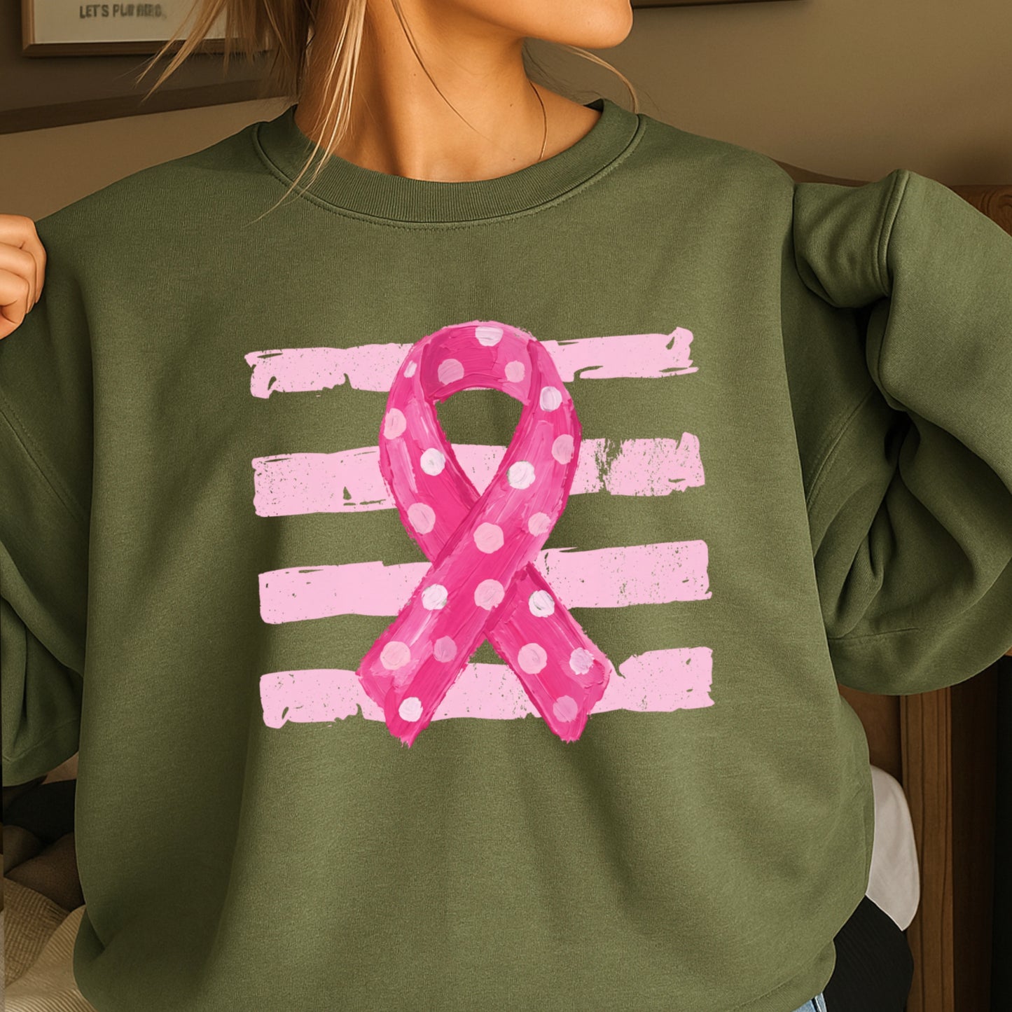 Polka Dot Cancer Awareness Ribbon Crewneck Sweatshirt