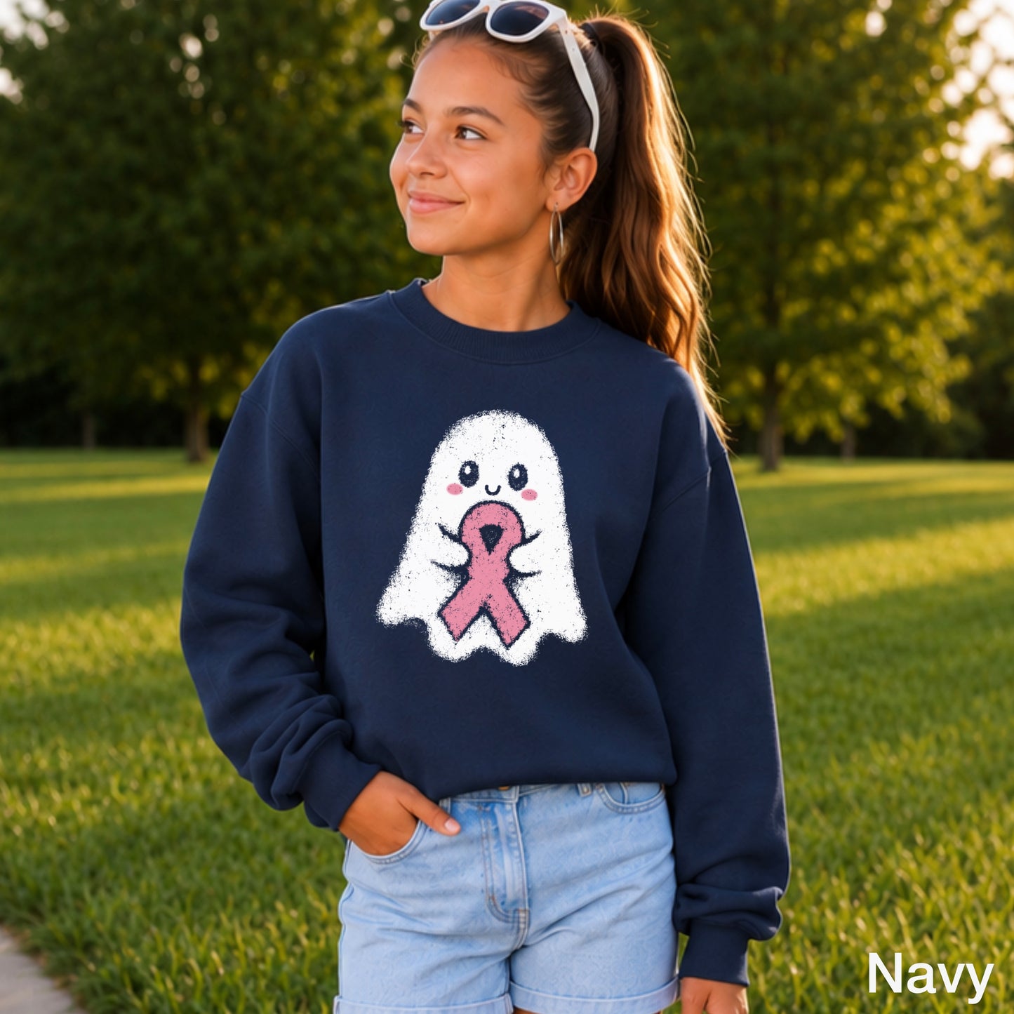Breast Cancer Ghost Youth Crewneck Sweatshirt