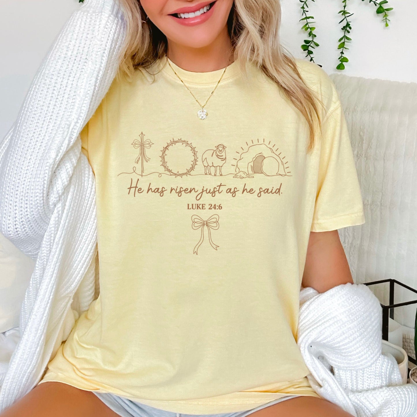 He Is Risen Easter Comfort Color Graphic Tee