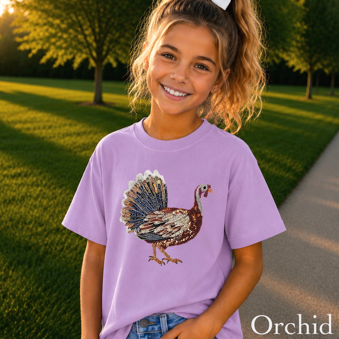 Faux Rhinestone Turkey Youth Comfort Color T-Shirt