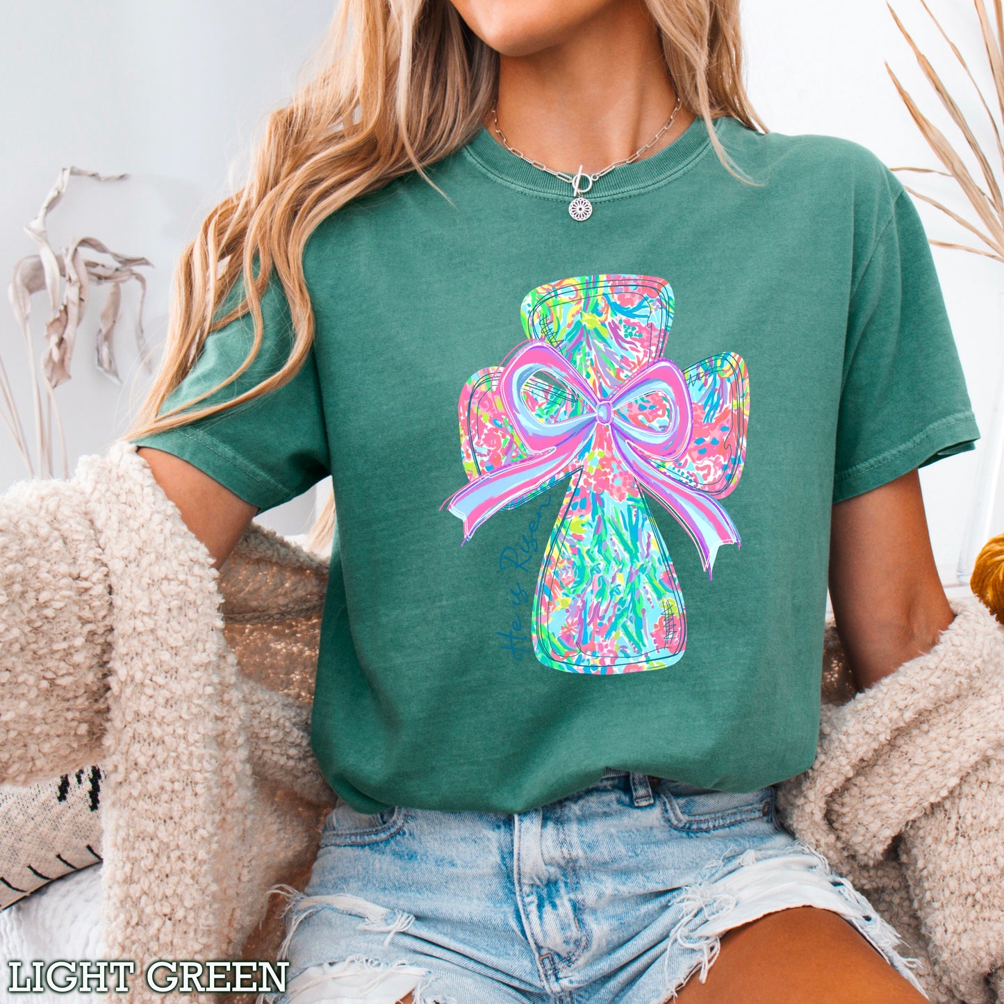 He Is Risen Cross Easter Comfort Color Graphic Tee