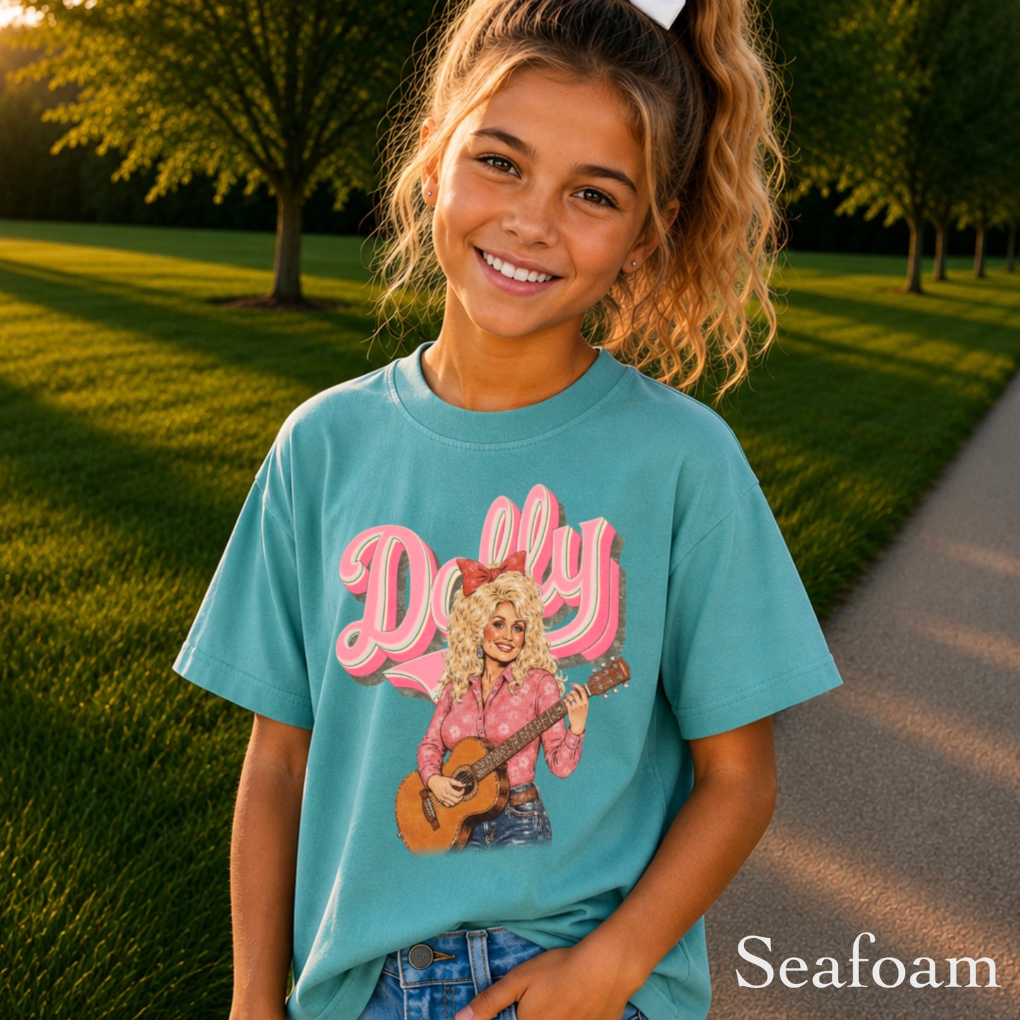 Pink Dolly Guitar Youth Comfort Color T-Shirt