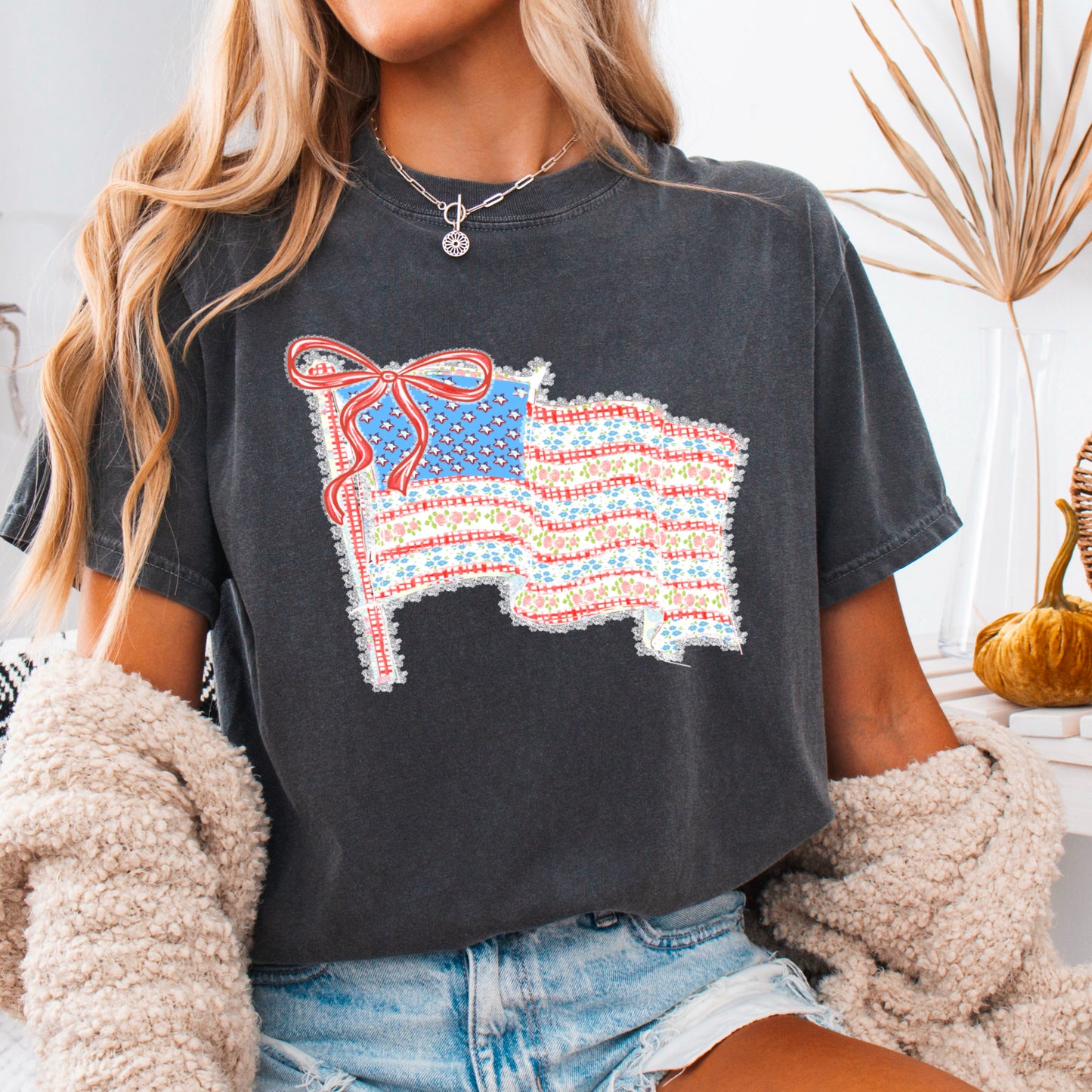 American Lace Flag Comfort Color Graphic Tee