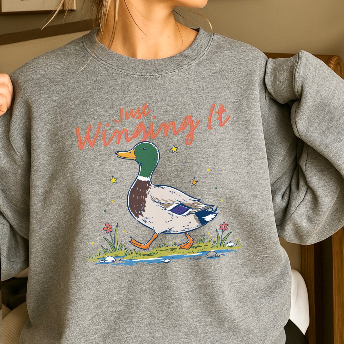 Just Winging It Mallard Duck Crewneck Sweatshirt