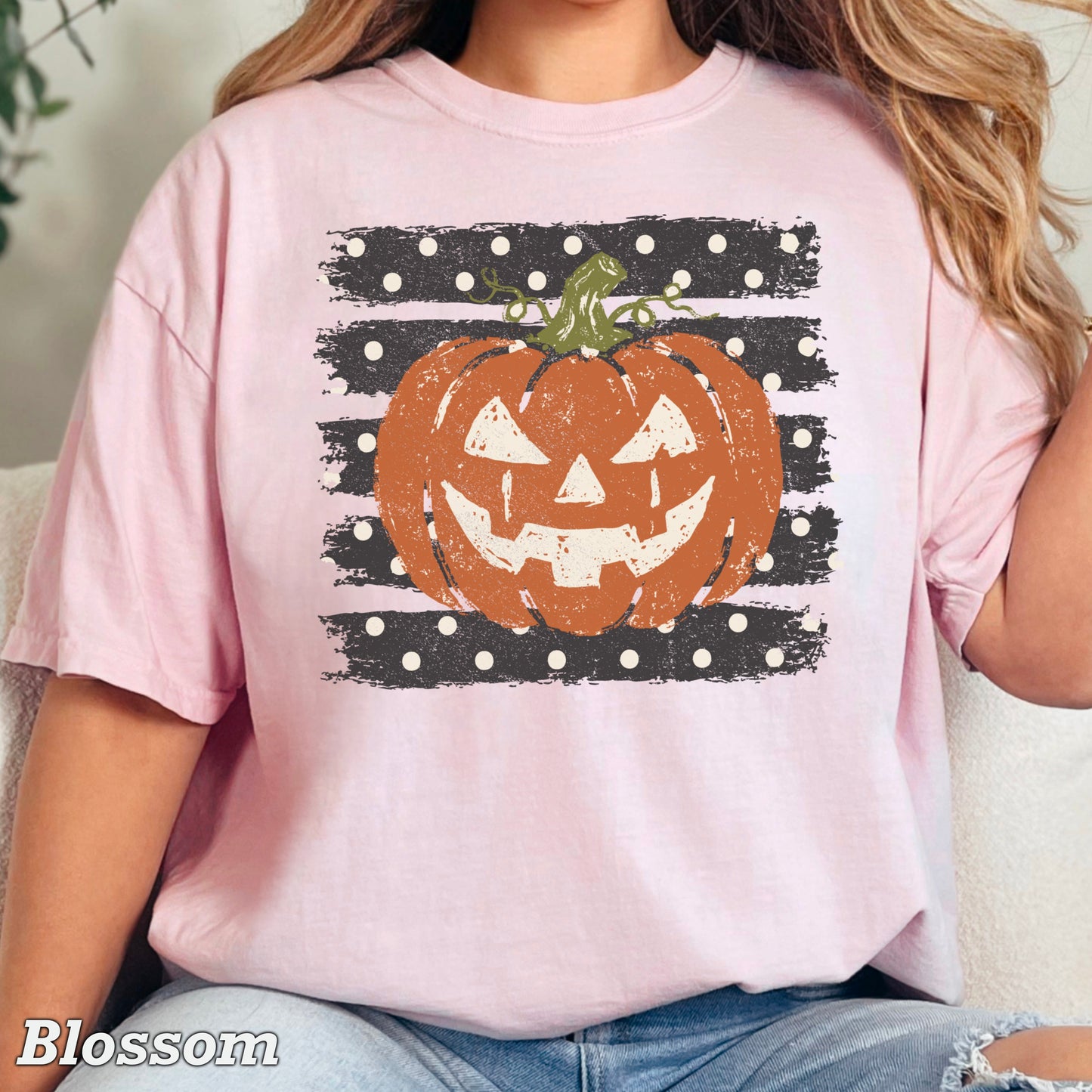Polka Dot Pumpkin Halloween Comfort Color Graphic Tee