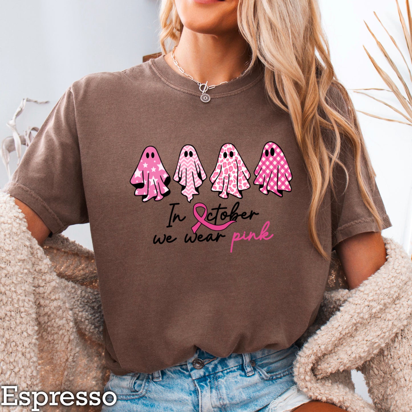 In October We Wear Pink Comfort Color Graphic Tee