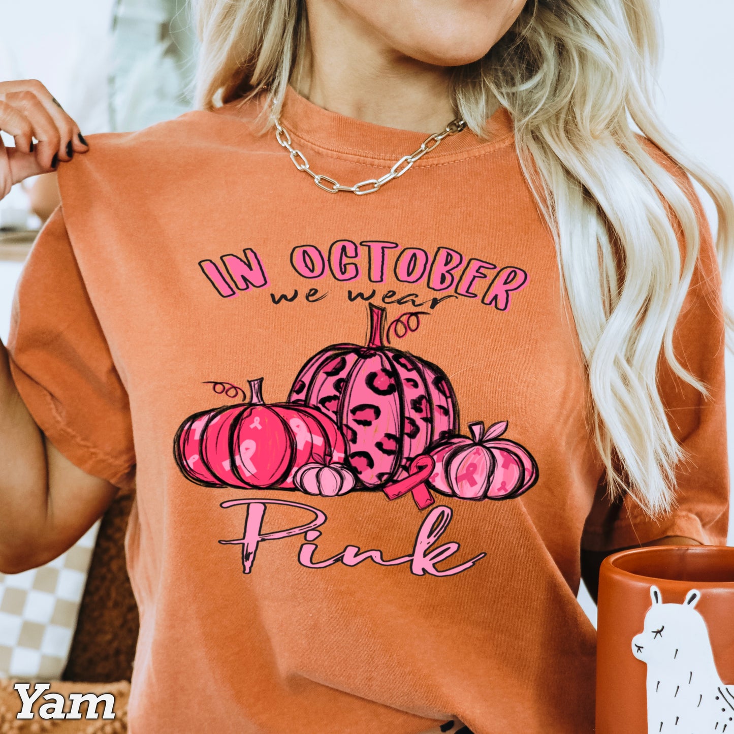 In October We Wear Pink Cancer Comfort Color Graphic Tee
