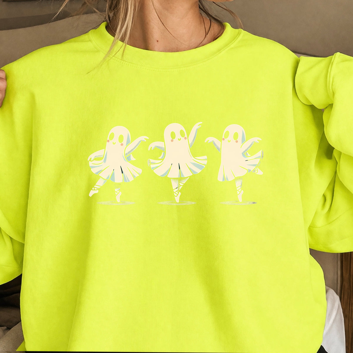 Ballerina Dancing Ghost Halloween Crewneck Sweatshirt