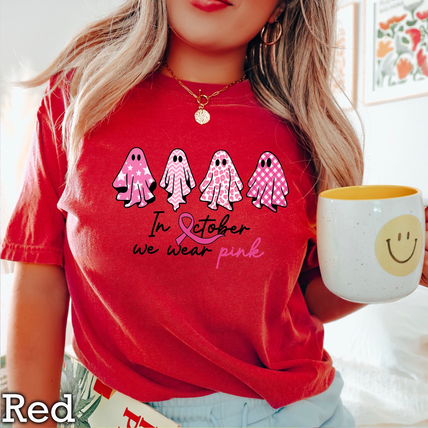 In October We Wear Pink Comfort Color Graphic Tee