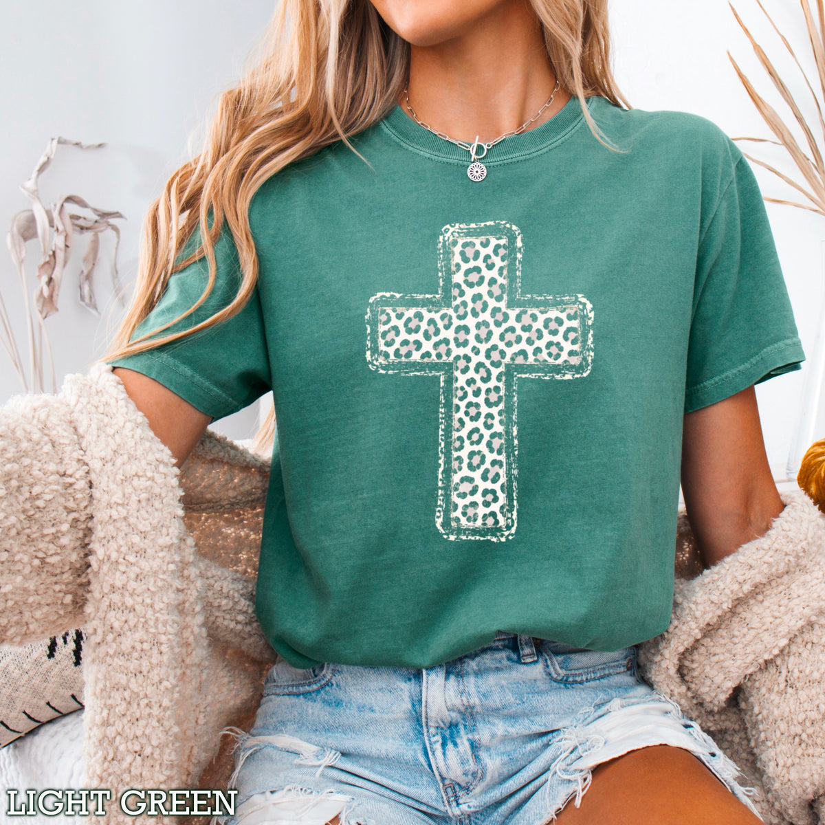 Snow Leopard Cross Christian Comfort Color Graphic Tee