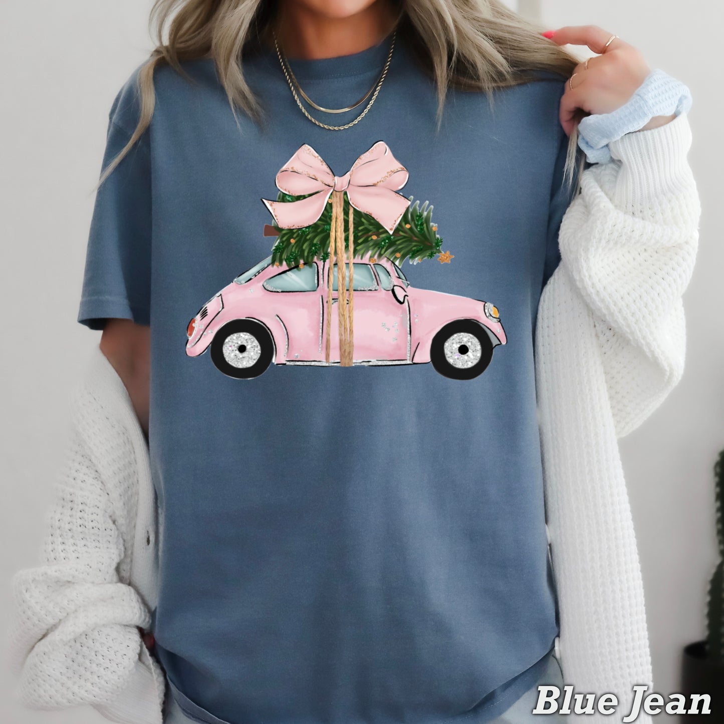 Pink Christmas Car Comfort Color Graphic Tee