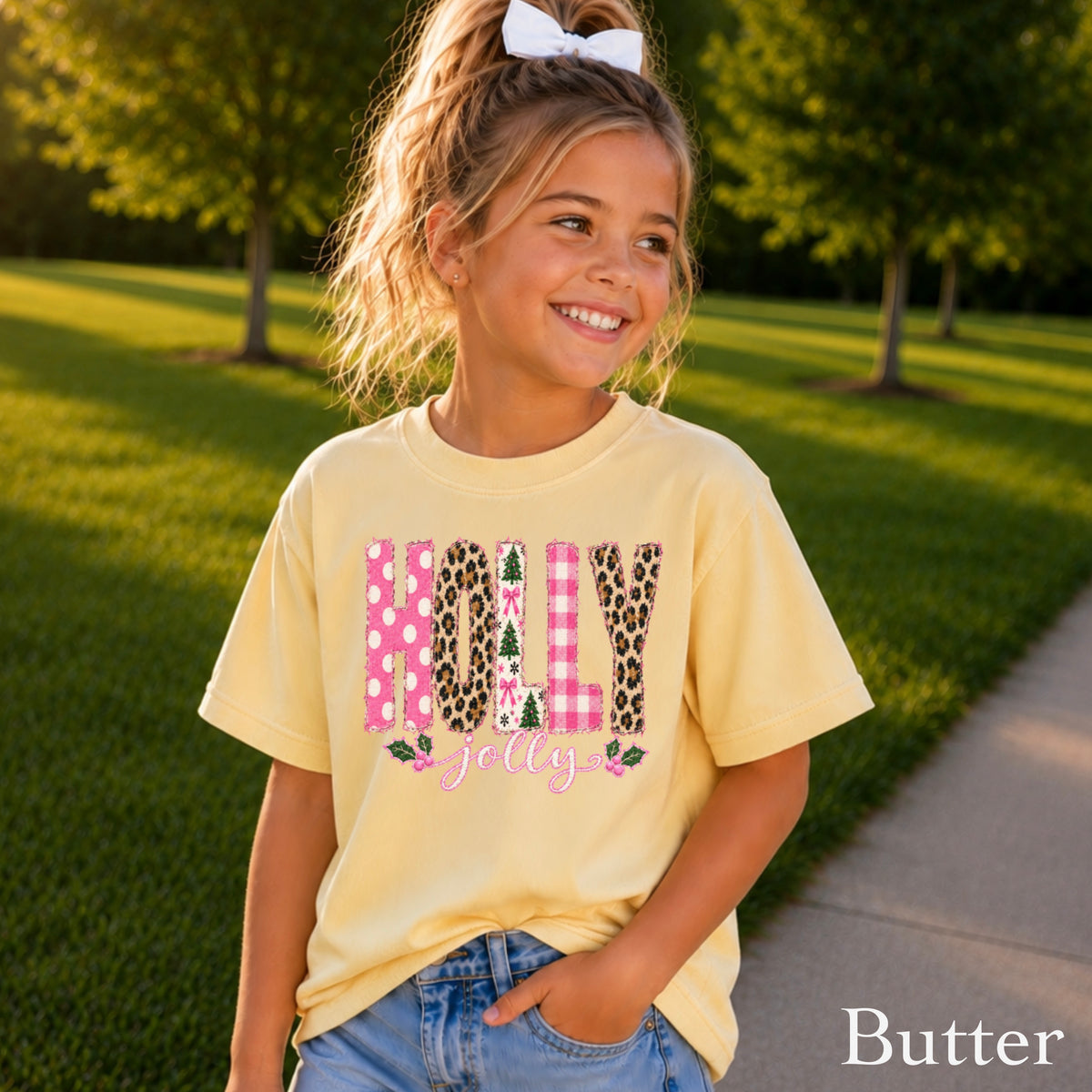 Leopard Holly Jolly Christmas Youth Comfort Color T-Shirt