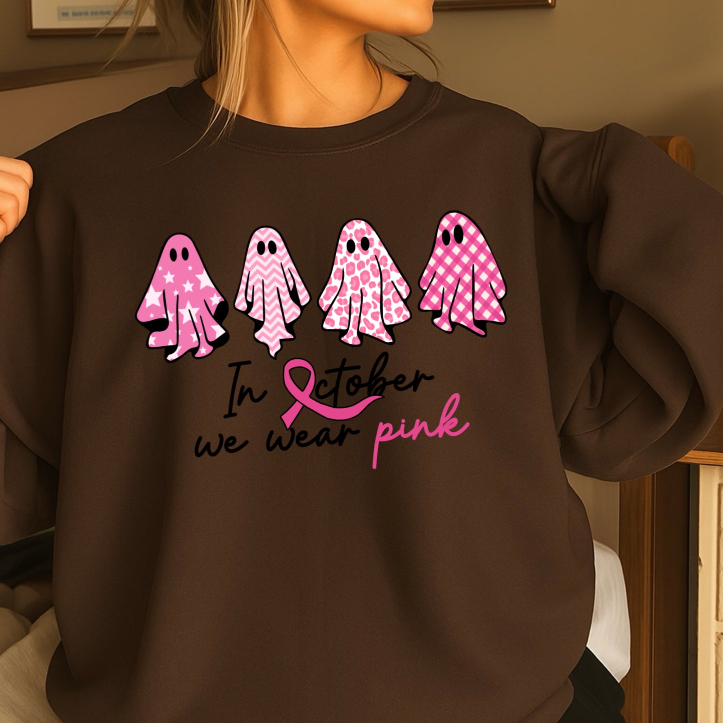 In October We Wear Pink Crewneck Sweatshirt