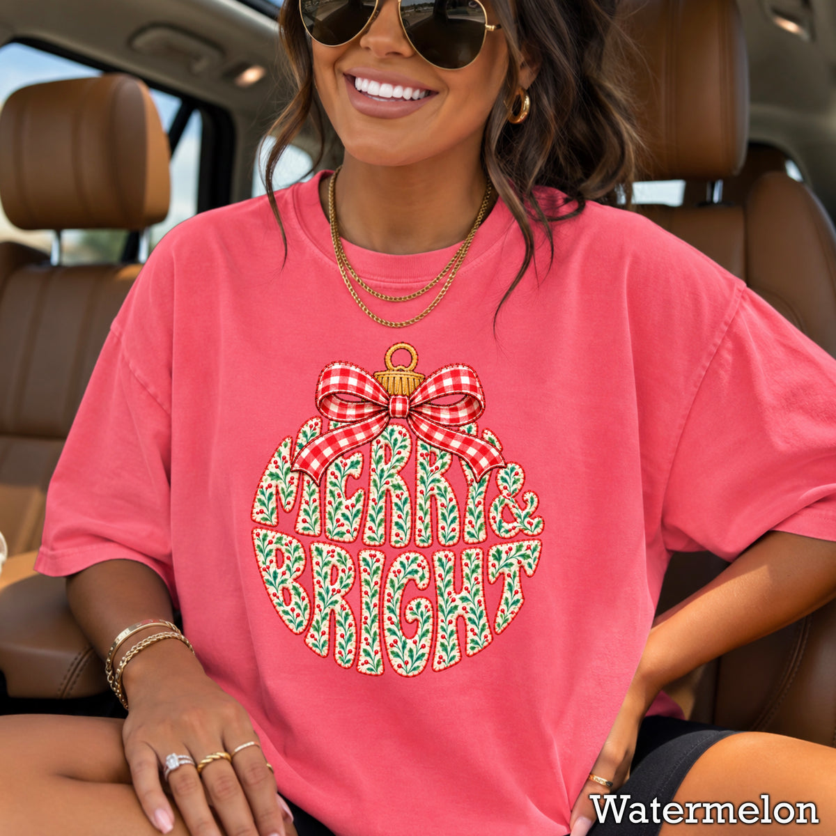 Merry & Bright Christmas Comfort Color Graphic Tee