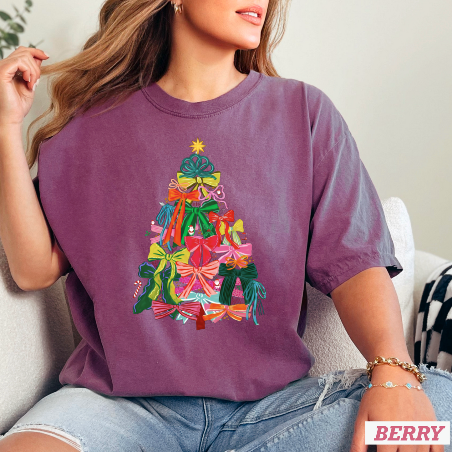 Bow Christmas Tree Comfort Color Graphic Tee