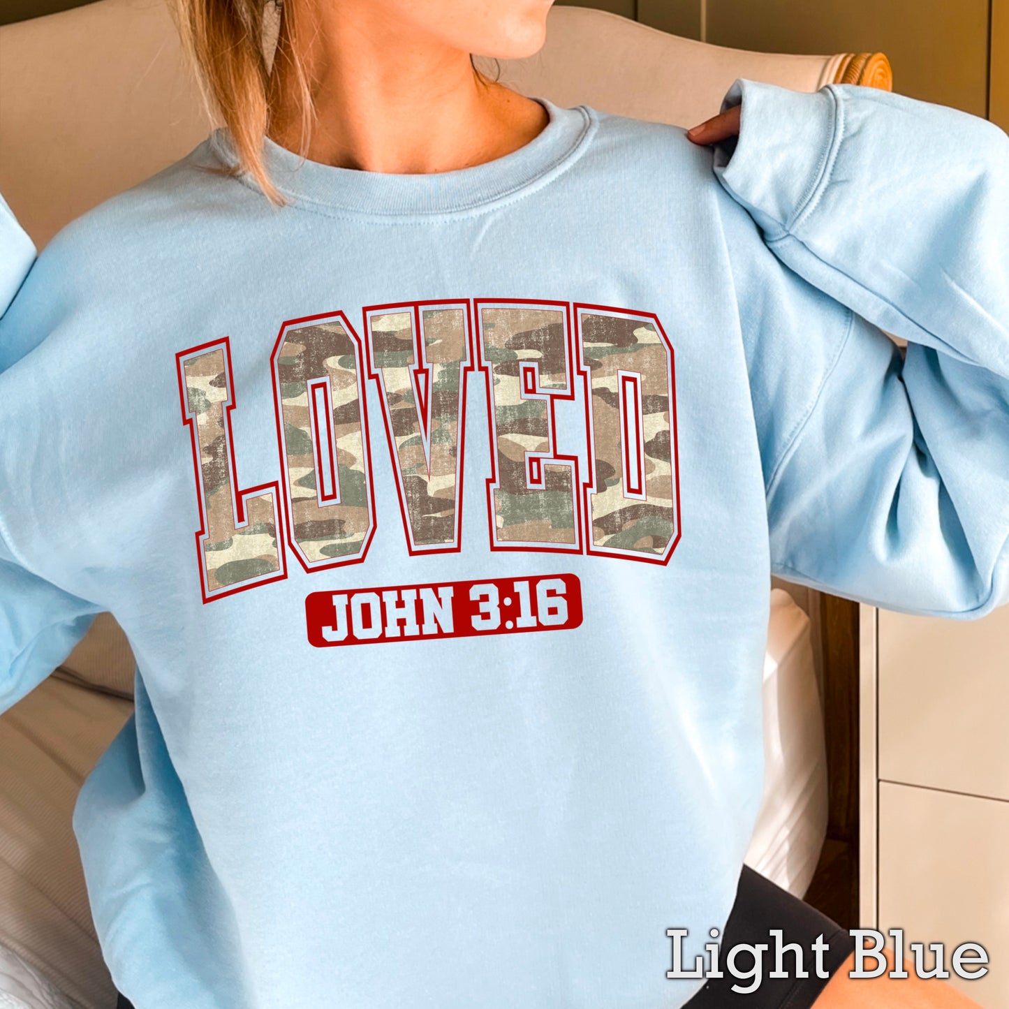 Camo Loved John 3:16 Valentine’s Day Crewneck Sweatshirt