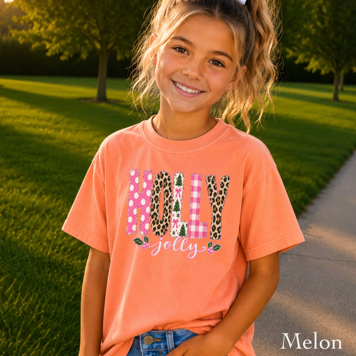 Leopard Holly Jolly Christmas Youth Comfort Color T-Shirt