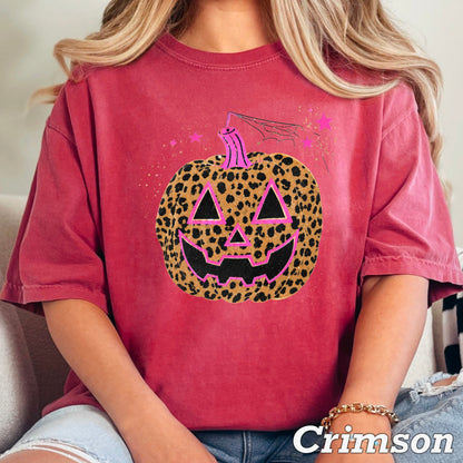 Leopard Pumpkin Halloween Comfort Color Graphic Tee