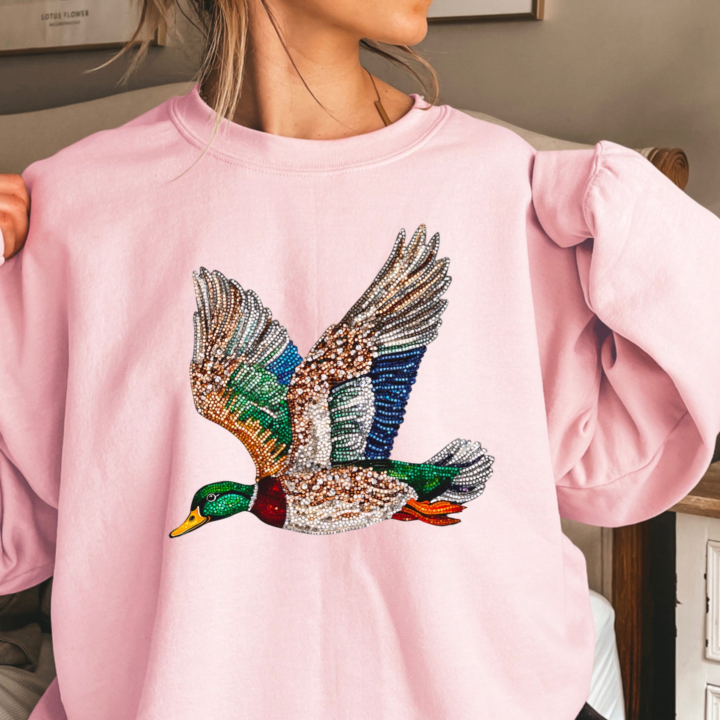 Faux Rhinestone Mallard Duck Crewneck Sweatshirt