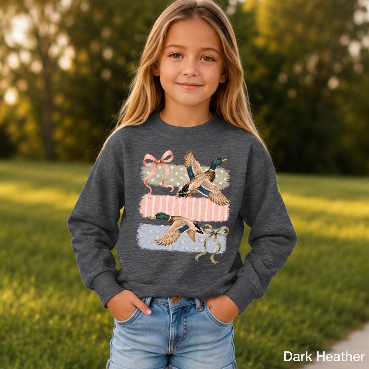 Mallard Ducks & Bows Youth Crewneck Sweatshirt