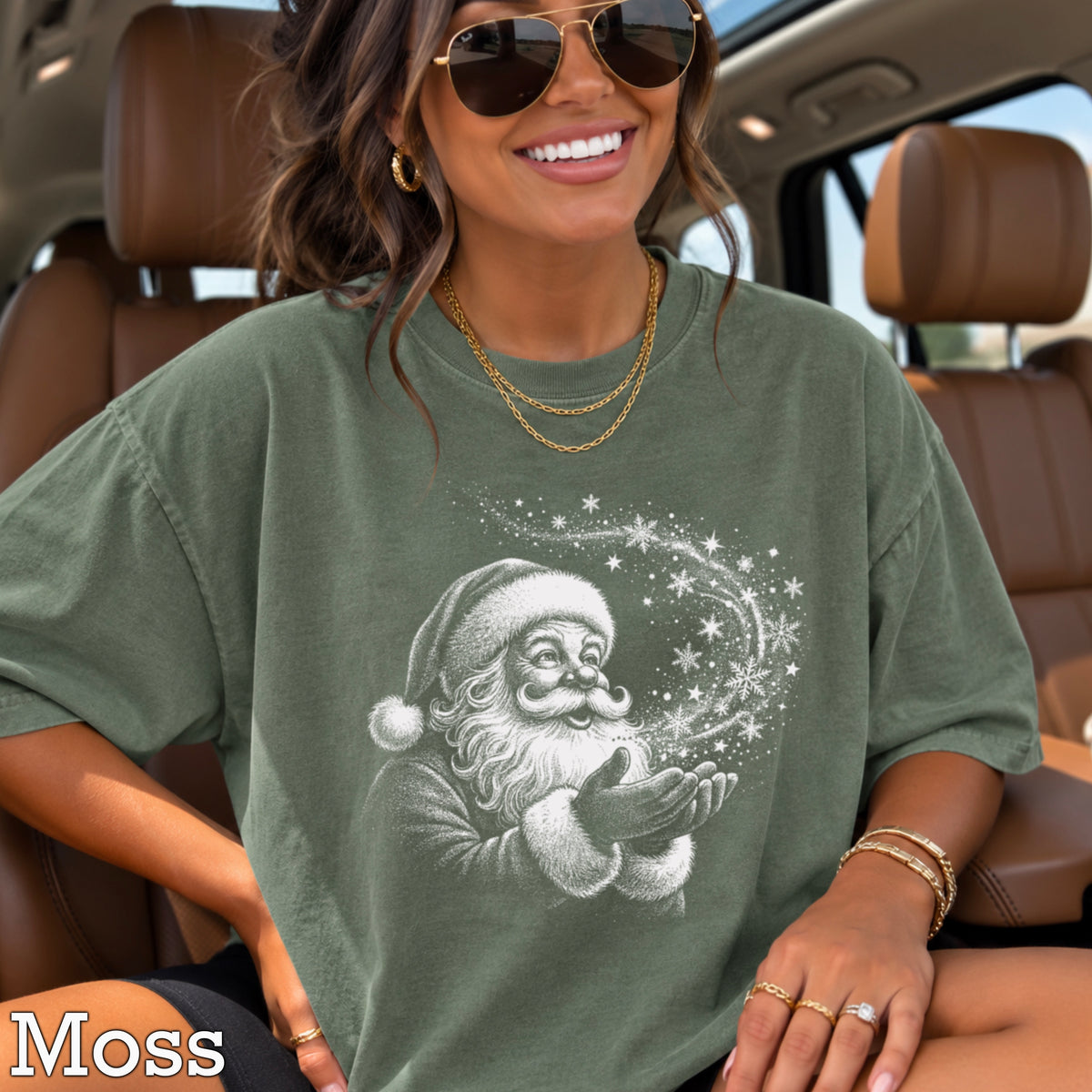 Santa Snowflake Christmas Comfort Color Graphic Tee