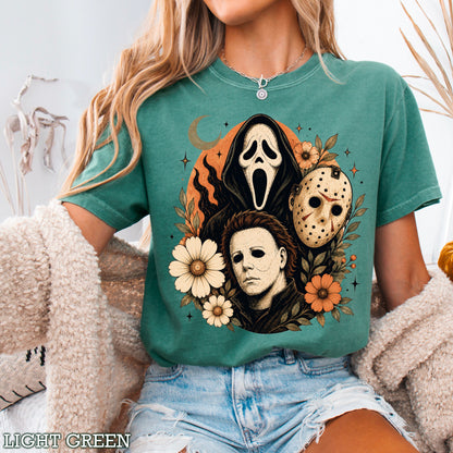 Floral Halloween Characters Comfort Color Graphic Tee