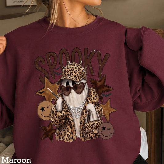 Leopard Spooky Ghost Crewneck Sweatshirt