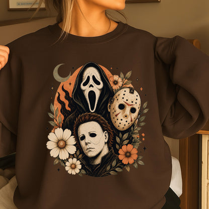 Floral Halloween Characters Crewneck Sweatshirt