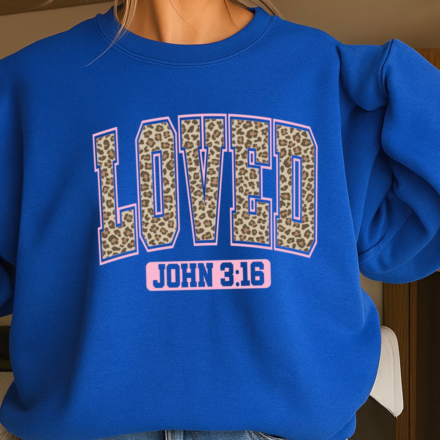 Leopard Loved John 3:16 Valentine’s Day Crewneck Sweatshirt