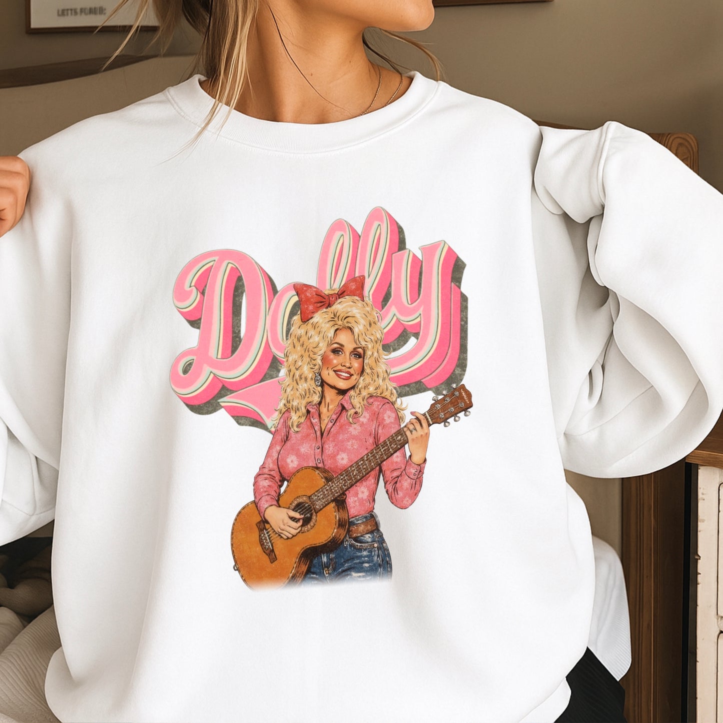 Pink Dolly Guitar Crewneck Sweatshirt
