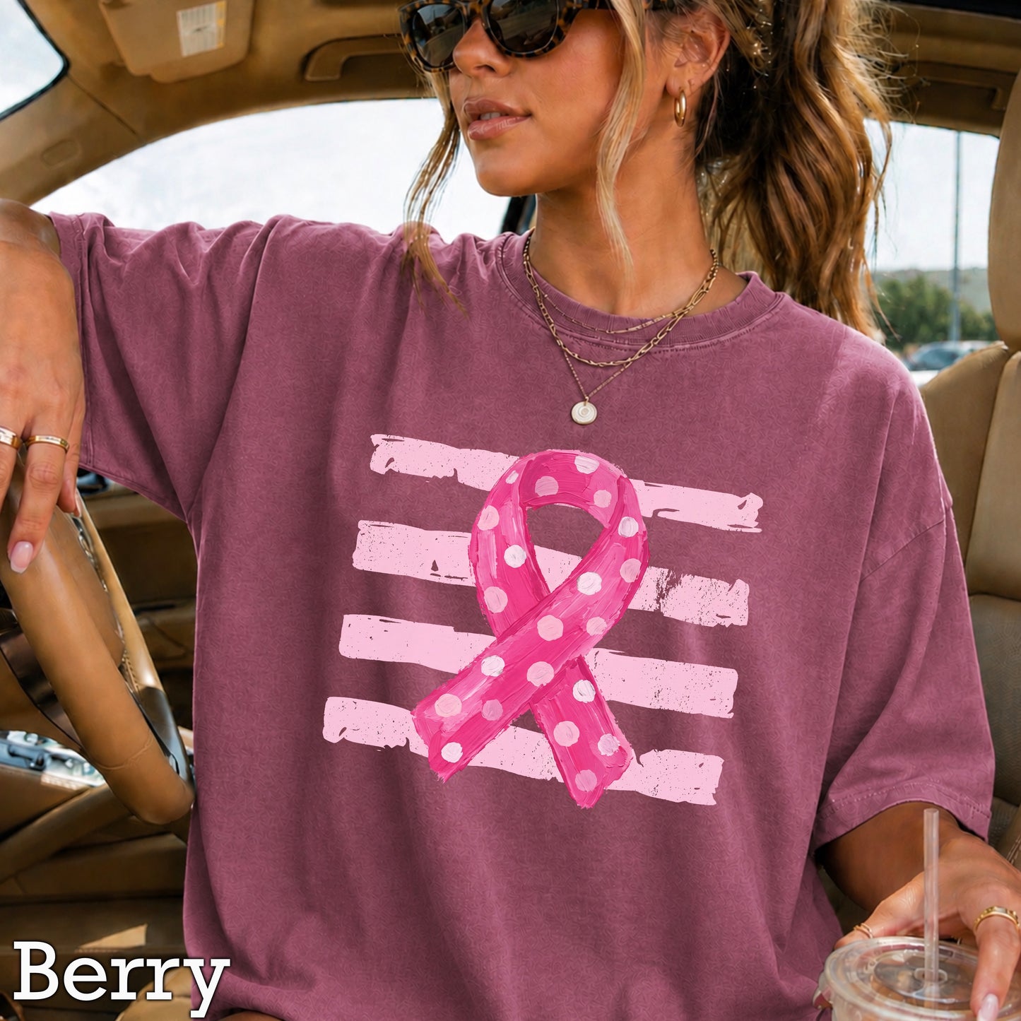 Breast Cancer Awareness Ribbon Comfort Color Graphic Tee