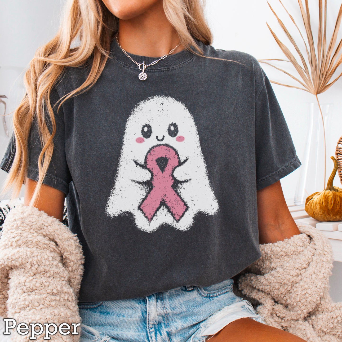 Breast Cancer Ghost Comfort Color Graphic Tee