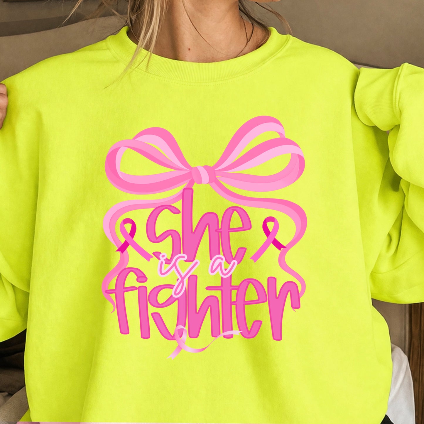 She Is A Fighter Breast Cancer Crewneck Sweatshirt