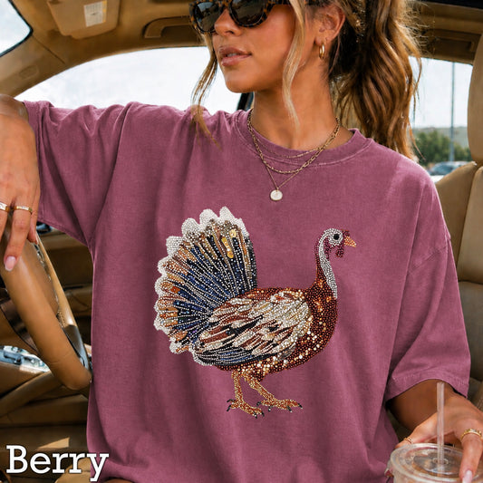 Faux Rhinestone Turkey Comfort Color Graphic Tee