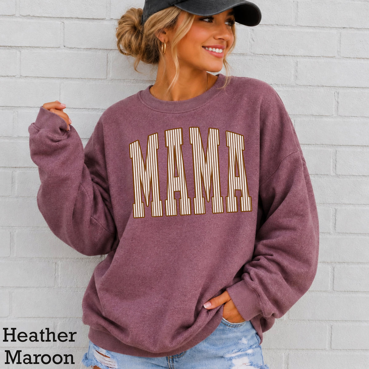 Mama Brown Seersucker Crewneck Sweatshirt