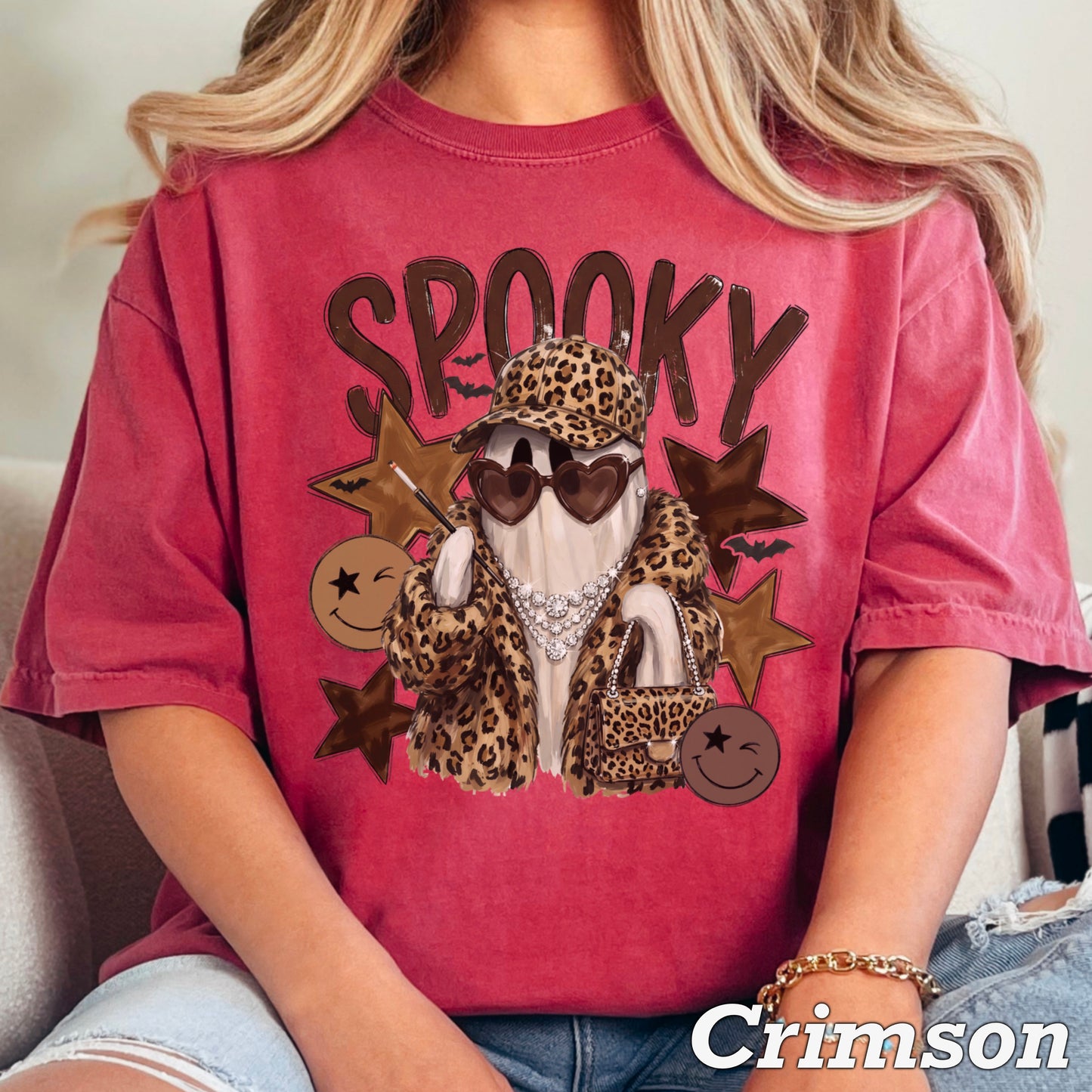 Leopard Spooky Ghost Comfort Color Graphic Tee