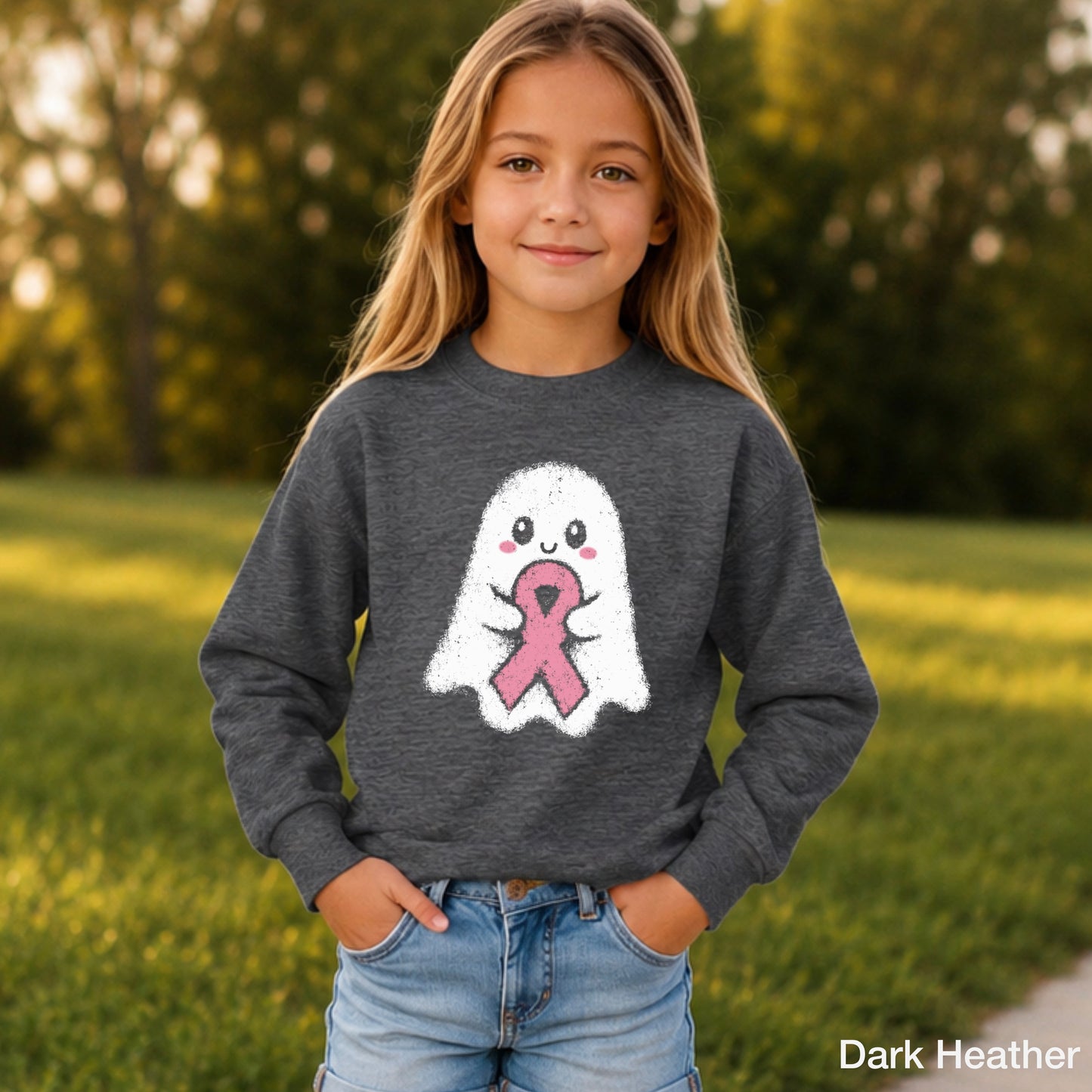 Breast Cancer Ghost Youth Crewneck Sweatshirt