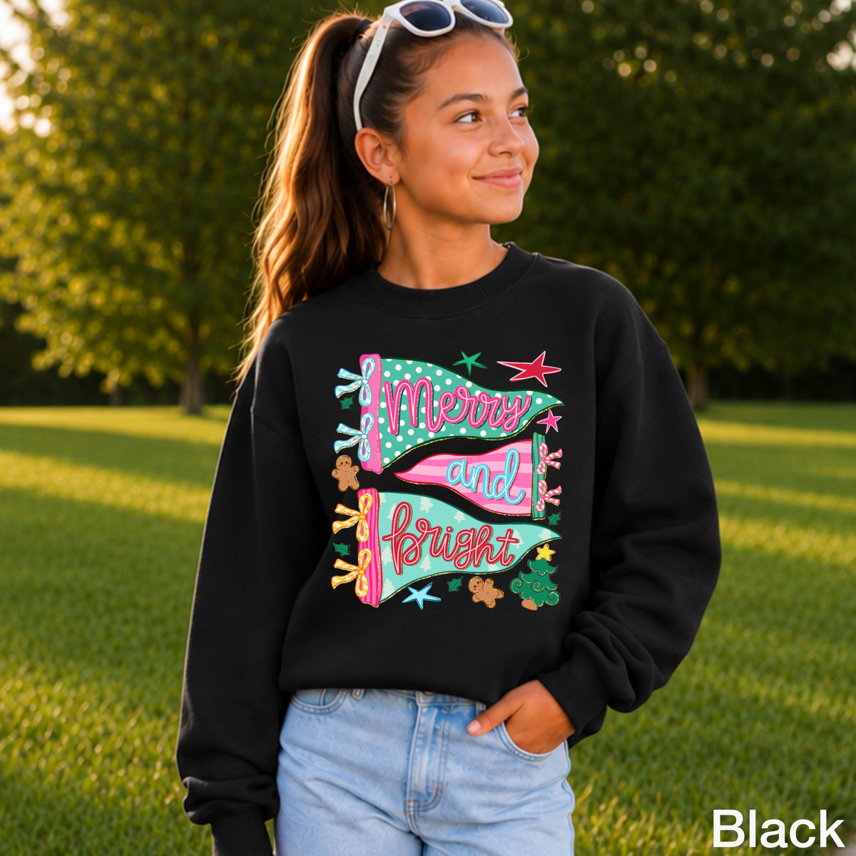 Merry And Bright Christmas Youth Crewneck Sweatshirt