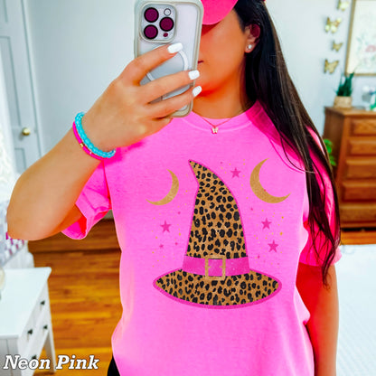 Leopard Witches Hat Halloween Comfort Color Graphic Tee