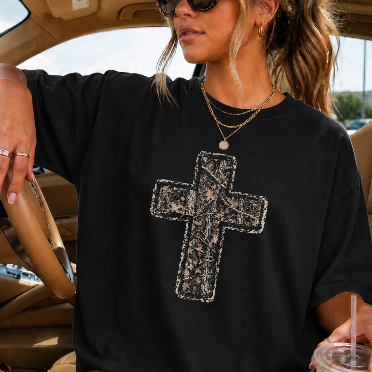 Camo Cross Christian Comfort Color Graphic Tee