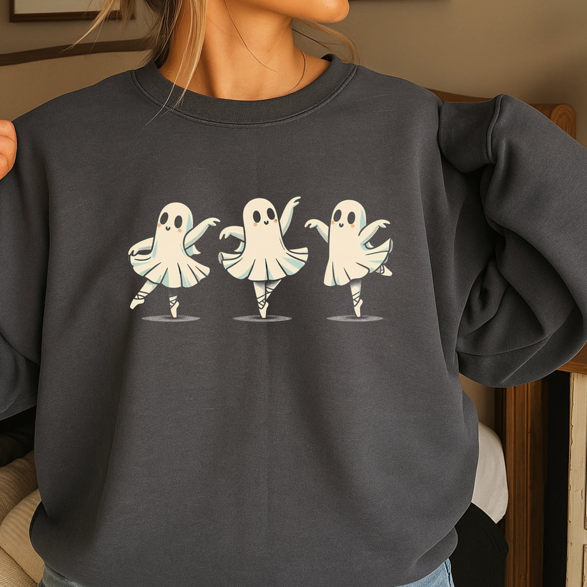 Ballerina Dancing Ghost Halloween Crewneck Sweatshirt