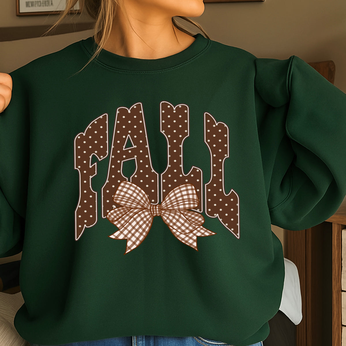 Fall Gingham Crewneck Sweatshirt