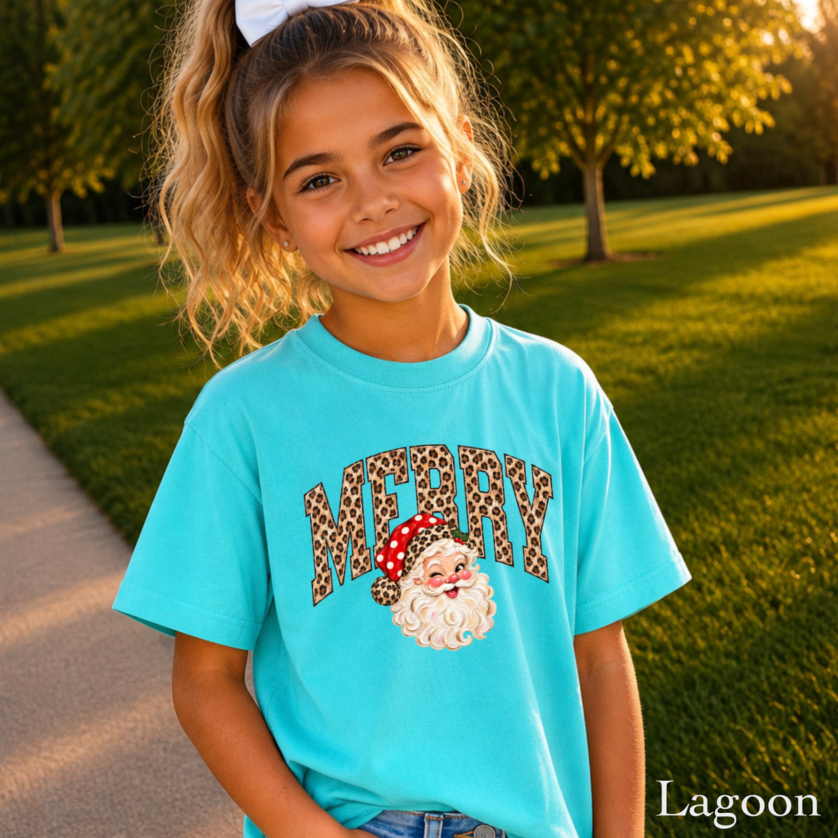 Leopard Merry Christmas Youth Comfort Color T-Shirt