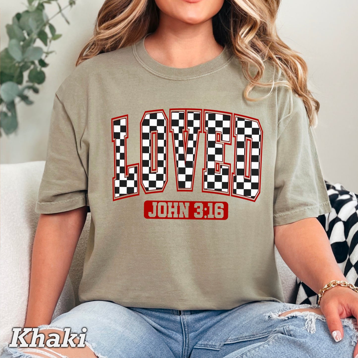 Checkered Loved John 3:16 Valentine’s Day Comfort Color Graphic Tee
