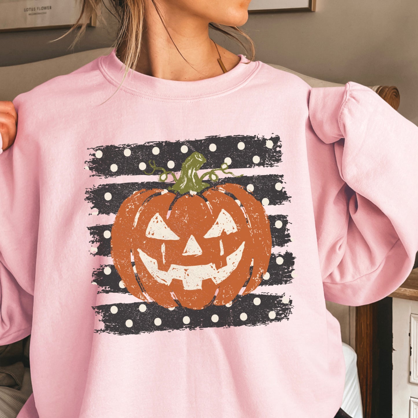 Polka Dot Halloween Pumpkin Crewneck Sweatshirt